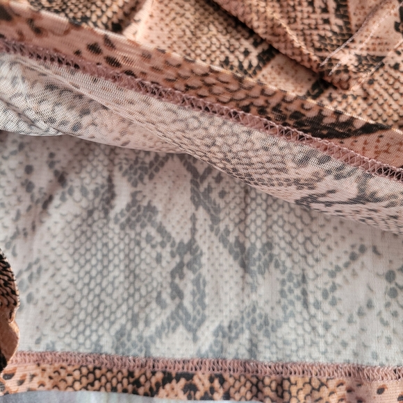 Brown Sheer Mesh Snake Print Long Sleeve Top - Picture 3 of 3